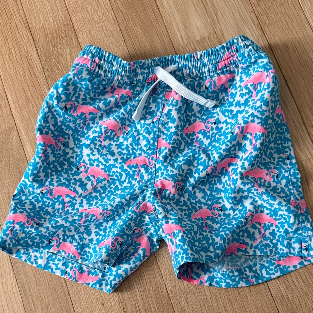 Chubbies Kids Tropical Flamingo Swim Trunks - Blue and Pink